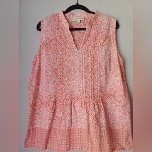 Jones New York Sleeveless Coral Patterned Women's Top Blouse Size XL